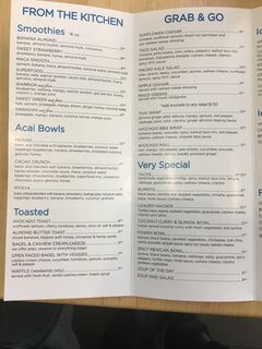 A menu of Meraki Juice Kitchen