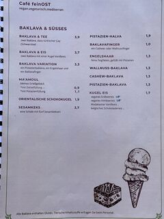 A menu of Café feinOST