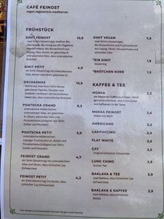 A menu of Café feinOST